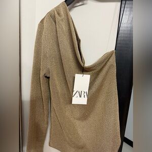 Zara One Shoulder Top Gold